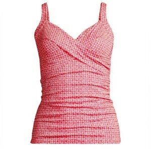 Lands' End Women's Sweetheart Wrap Underwire Tankini Top Coral Size 18